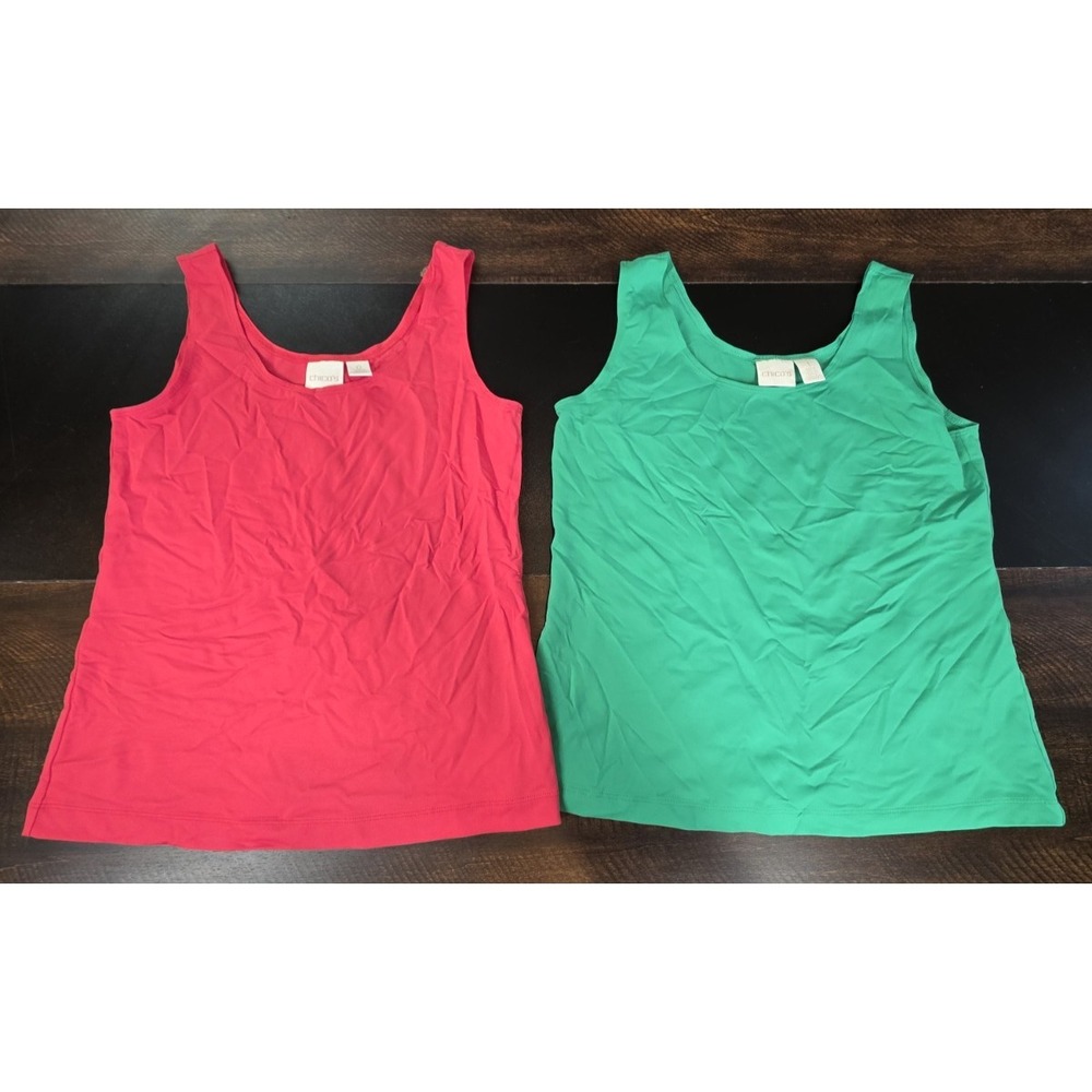 Chico's Solid Tank Tops sz 0 & 1 Green Orange Red Shirt Stretch Microfiber Lot 2